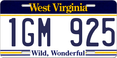 WV license plate 1GM925