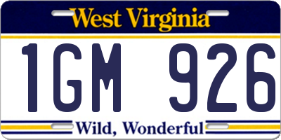 WV license plate 1GM926