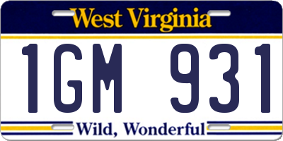 WV license plate 1GM931