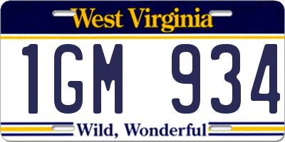 WV license plate 1GM934