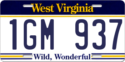 WV license plate 1GM937