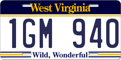 WV license plate 1GM940