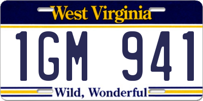 WV license plate 1GM941