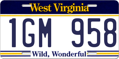 WV license plate 1GM958