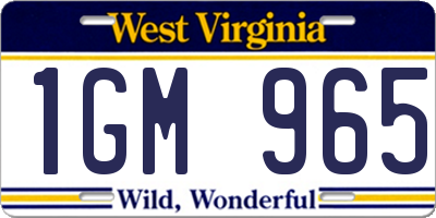 WV license plate 1GM965