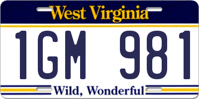 WV license plate 1GM981