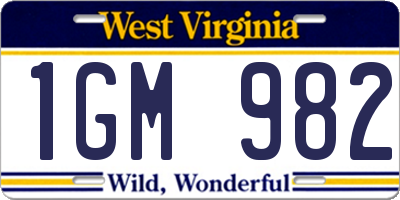WV license plate 1GM982