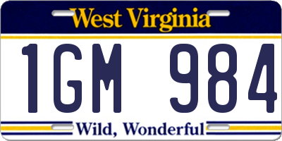WV license plate 1GM984