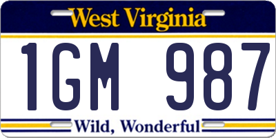 WV license plate 1GM987