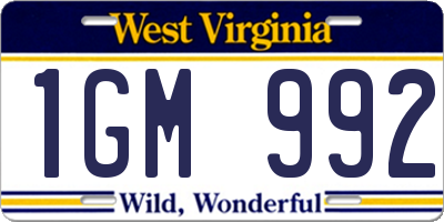 WV license plate 1GM992