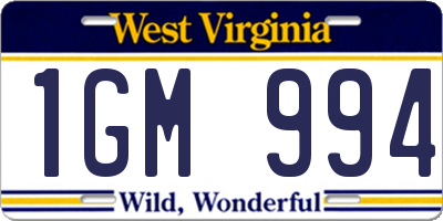 WV license plate 1GM994