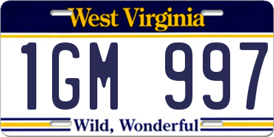 WV license plate 1GM997