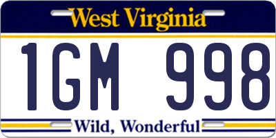 WV license plate 1GM998