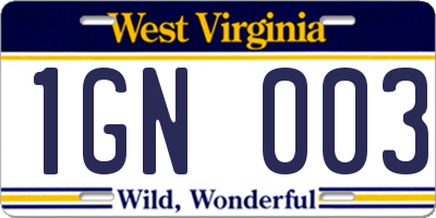WV license plate 1GN003