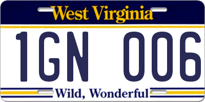 WV license plate 1GN006