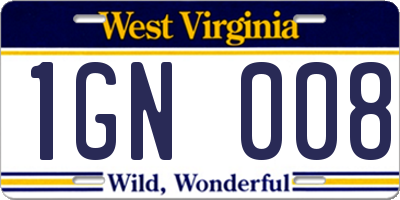 WV license plate 1GN008