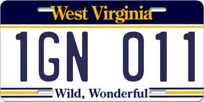 WV license plate 1GN011