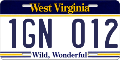 WV license plate 1GN012