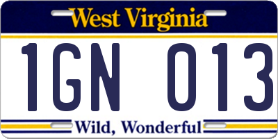 WV license plate 1GN013