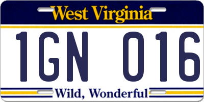 WV license plate 1GN016