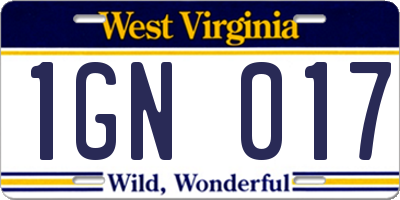 WV license plate 1GN017