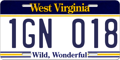 WV license plate 1GN018