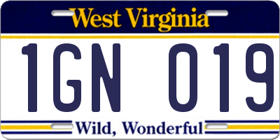 WV license plate 1GN019