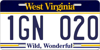 WV license plate 1GN020