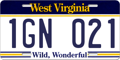 WV license plate 1GN021