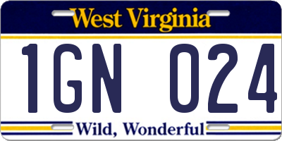 WV license plate 1GN024