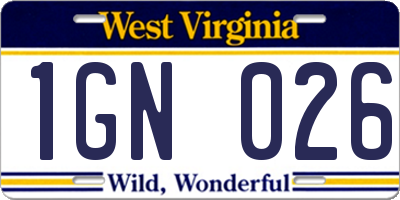 WV license plate 1GN026