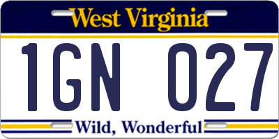WV license plate 1GN027