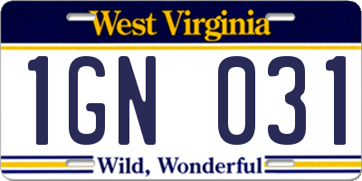 WV license plate 1GN031