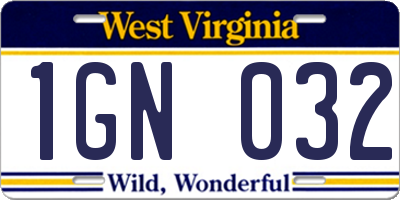 WV license plate 1GN032