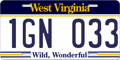 WV license plate 1GN033
