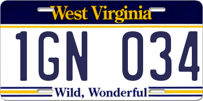 WV license plate 1GN034