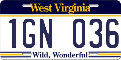 WV license plate 1GN036