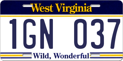 WV license plate 1GN037