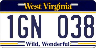 WV license plate 1GN038