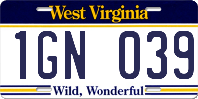 WV license plate 1GN039