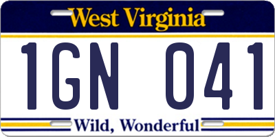 WV license plate 1GN041