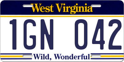 WV license plate 1GN042