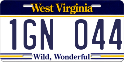 WV license plate 1GN044