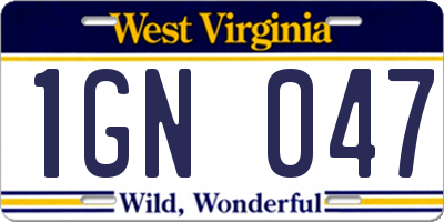 WV license plate 1GN047