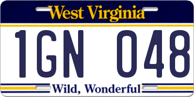 WV license plate 1GN048