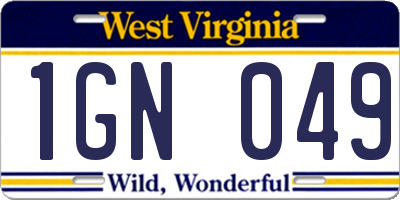 WV license plate 1GN049