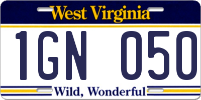 WV license plate 1GN050