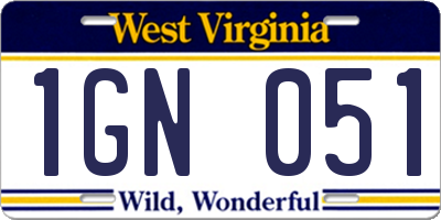 WV license plate 1GN051
