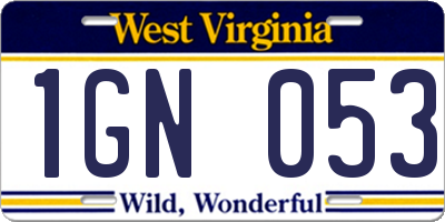 WV license plate 1GN053