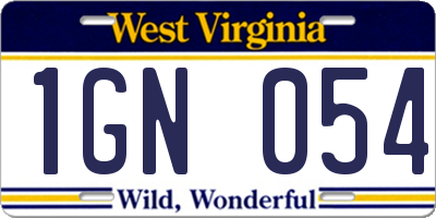 WV license plate 1GN054